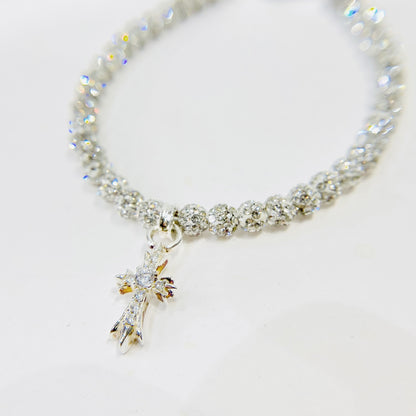 Rhinestone bracelet_with mini cross top