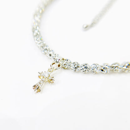 Rhinestone anklet_with mini cross top