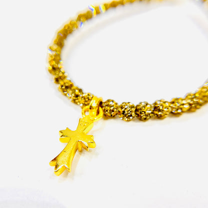 Rhinestone bracelet_with mini cross top