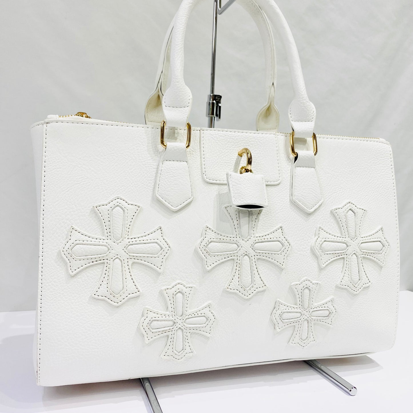 Cross Leather Stitch_Handbag_White