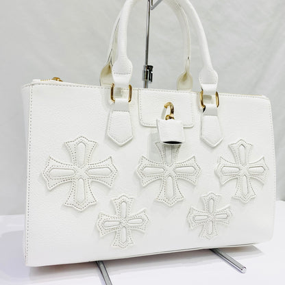 Cross Leather Stitch_Handbag_White