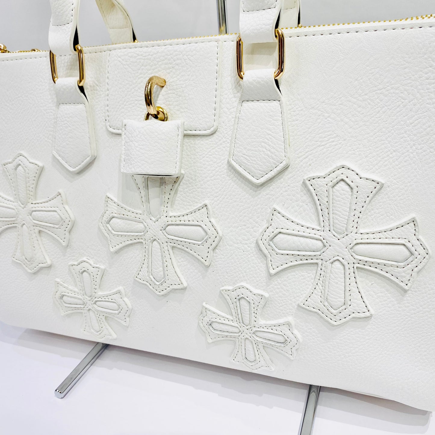 Cross Leather Stitch_Handbag_White