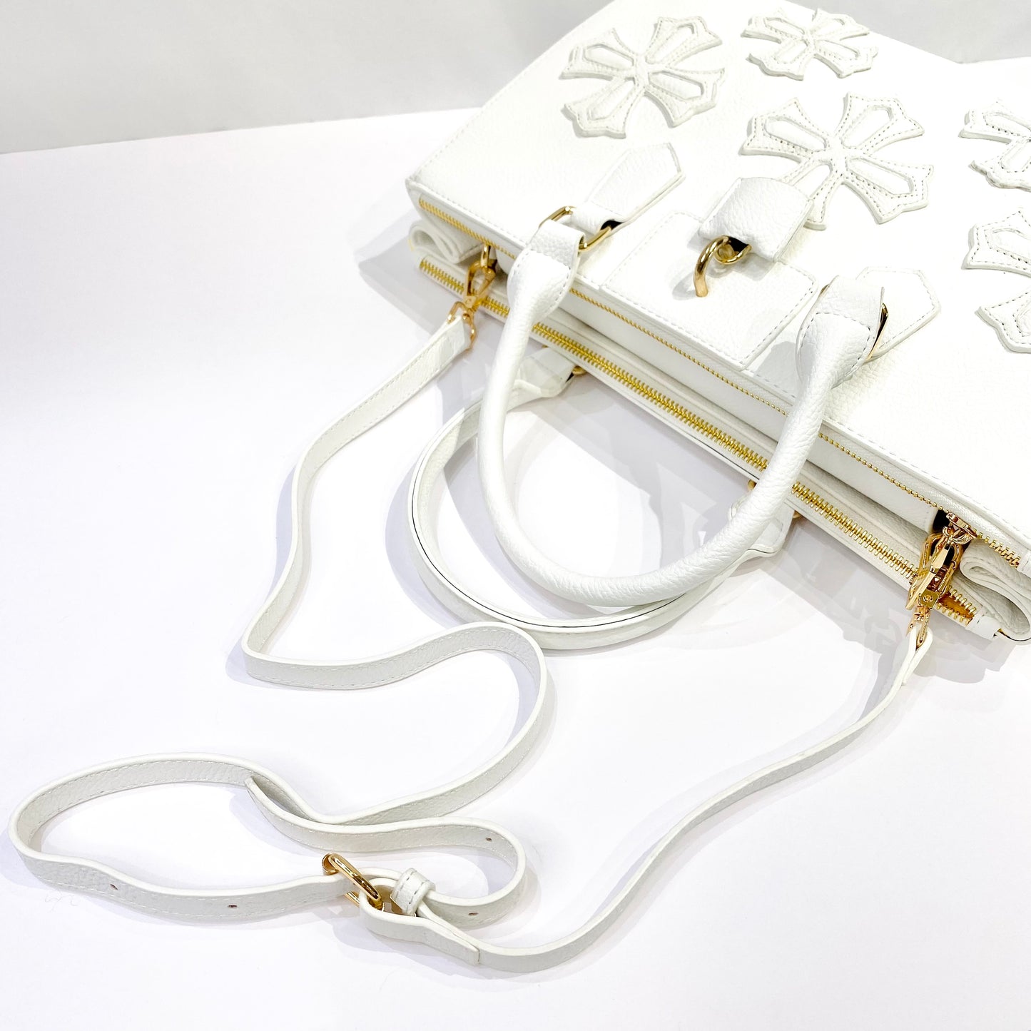 Cross Leather Stitch_Handbag_White